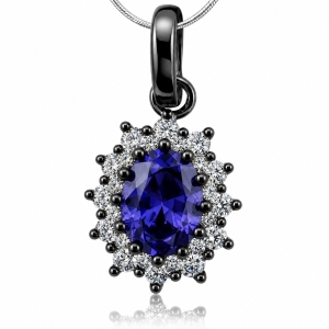Dije de Plata Negra y Piedra de Tanzanita En corte Oval y Zirconias.