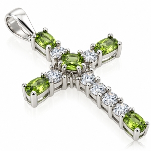 Dije de Cruz con Peridoto en Plata .925