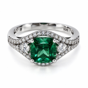 Elegante Anillo de Plata con Piedra de Alejandrita y Zirconias