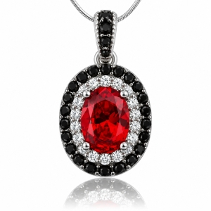 Elegante Dije de Plata .925 con Piedra de Ópalo de Fuego en Corte Ovalado y Zirconias