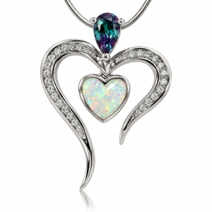Collar de Plata fina con Piedra Alejandrita y Ópalo Australiano en Forma de Corazón