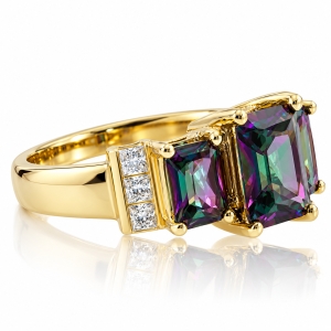 Anillo con 3 Gemas Topacio Mistico en Plata con un Baño de Oro 14K