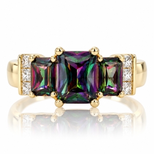 Anillo con 3 Gemas Topacio Mistico en Plata con un Baño de Oro 14K