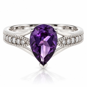 Anillo de Plata Fina con Alejandrita ( Morado/Rosa )
