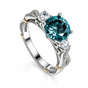 Plata de Ley Anillo de Alejandrita Corte Redonda  .925