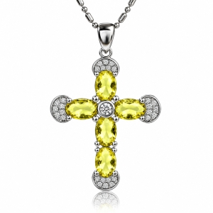 Preciosa Cruz de Plata Con Zultanita y Circonitas 32 mm x 20 mm