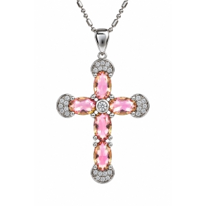 Preciosa Cruz de Plata Con Zultanita y Circonitas 32 mm x 20 mm