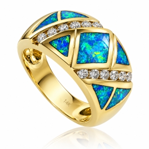 Precioso Anillo de Oro 14K con Opalo y Diamantes