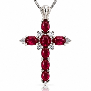 Dije de Cruz con Rubí Rosa en Plata Fina .925