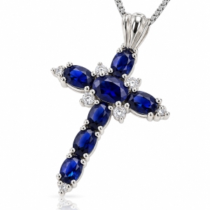 Dije de Cruz con Zafiro Azul en Plata de Ley .925