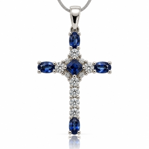 Hermosa Cruz de Plata de Ley y Piedras Tanzanita con Zirconias