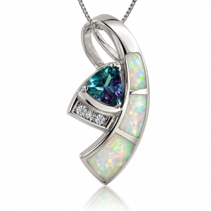 Collar de Plata fina con Piedra Alejandrita y Ópalo Blanco