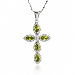 Cruz de Plata Con Alejandrita Amarilla y Zirconia