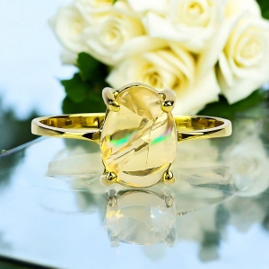 Anillo de Opalo Corte Natural Mexicano 14K Oro Amarillo