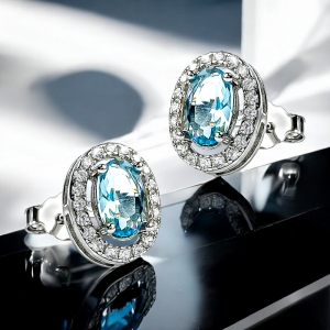 Aretes de Plata con Aguamarina Talla Ovalada
