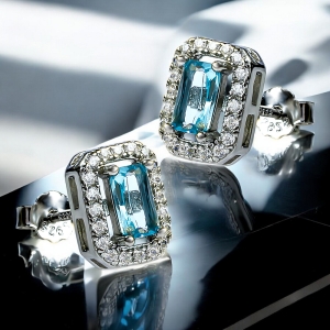 Aguamarina Aretes de Plata 10 mm x 8 mm