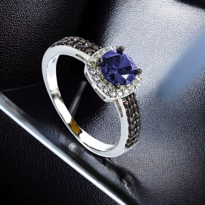 Halo Tanzanita Anillo de Compromiso