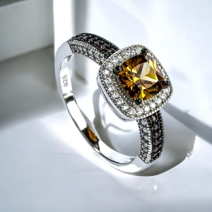 Halo Diamante Chocolate Anillo de Compromiso