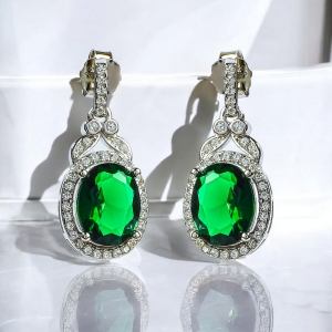 Set de Plata .925 Con Esmeralda Aretes y Dije