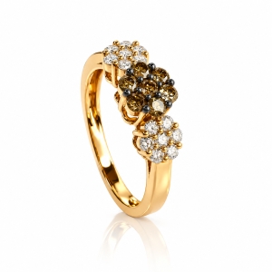 0.75 Ctw Anillo de Flor Oro Amarillo de 14K con Diamante Chocolate