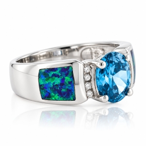 Anillo de Plata Fina de Ley con Topacio y Opalo Australiano
