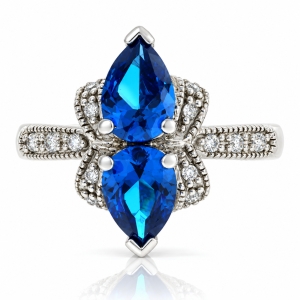 Anillo de Plata con 2 Gemas de Topacio Azul