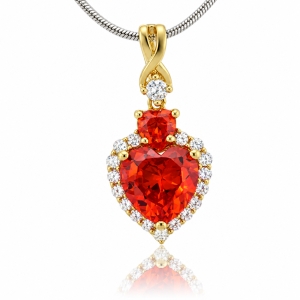 Dije de Corazón con Ópalo Rojo en Plata y Baño de Oro 14K