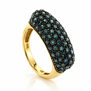 Anillo de Oro Amarillo Macizo 14K con Diamantes Azules