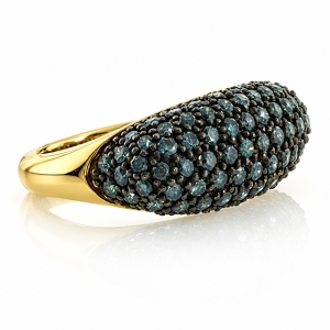 Anillo de Oro Amarillo Macizo 14K con Diamantes Azules