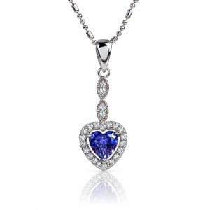 Juego de Tanzanita Aretes y Dije Corte Corazon Con Plata