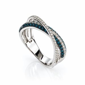 Anillo de Oro Solido de 14K con Diamantes Azules 0.66 Quilates