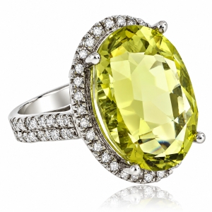 Anillo de Oro Blanco 14K con Citrina Amarilla Natural