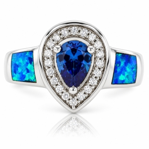 Anillo de Topacio Azul con Ópalo en Plata de Ley .925