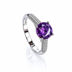 Anillo Solitario con Amatista Corte Redonda