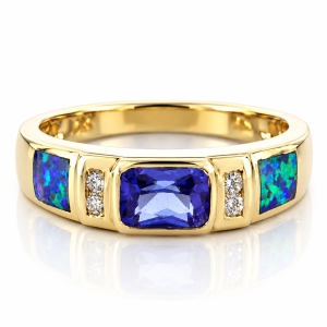 Anillo de Opalo Australiano con Tanzanita en Oro 14k