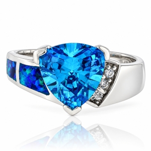 Anillo de Topacio Azul con Ópalo Australiano en Plata Fina .925