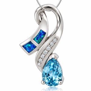Dije de Ópalo y Topaz Azul en Corte de Pera con Plata de Ley