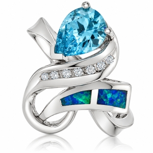 Anillo de Topacio y Plata con Ópalo Australiano
