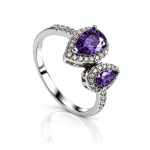 Anillo de Compromiso con Dos Piedras de Amatista