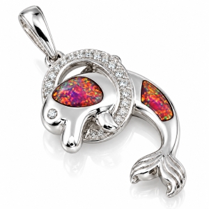 Dije de Plata .925 en Diseño de Delfín con Ópalo Rosa