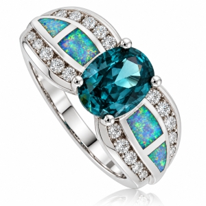 Anillo de Alejandrita con Ópalo de Corte Ovalado.