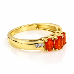 Hermoso Anillo de Oro Macizo 14K con 3 Gemas de Ópalo Cereza Mexicano