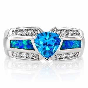 Anillo Elegante de Plata .925 con Topacio Azul y Opalo