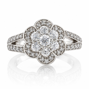 Anillo de Oro Blanco Macizo de 18K con Diamantes