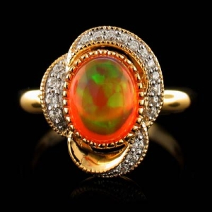 14K Gold Plated Quality Fire Opal Ring