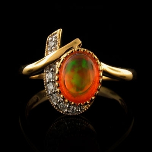 14K Gold Plated Quality Fire Opal Silver Ring