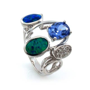 Anillo de Plata con Opalo y Tanzanita