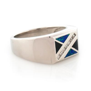 Australian Opal with Onyx Unisex Ring