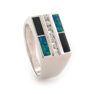 Onyx y Opalo Australiano en Anillo de Plata