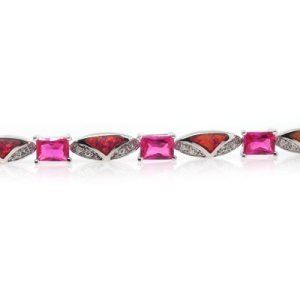 Pulsera Elegante de Plata de Ley .925 con Zafiro Rosa y Opalo Australiano